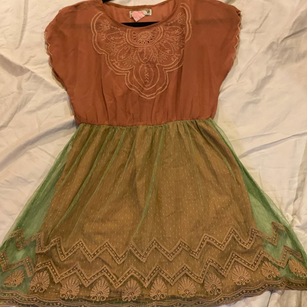 Boho Flying Tomato peasant dress with lace skirt